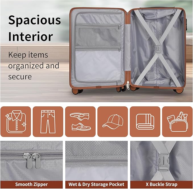 22x14x9 Airline Approved Vintage Style Carry On Luggage with Backpack Sets for Men, ABS+PC Hardshell Small 20 inch Retro Suitcase with Protective Cover & Tag (Black Brown, 20in/BP/TB)
