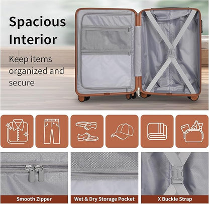 22x14x9 Airline Approved Vintage Style Carry On Luggage with Backpack Sets for Men, ABS+PC Hardshell Small 20 inch Retro Suitcase with Protective Cover & Tag (Black Brown, 20in/BP/TB)