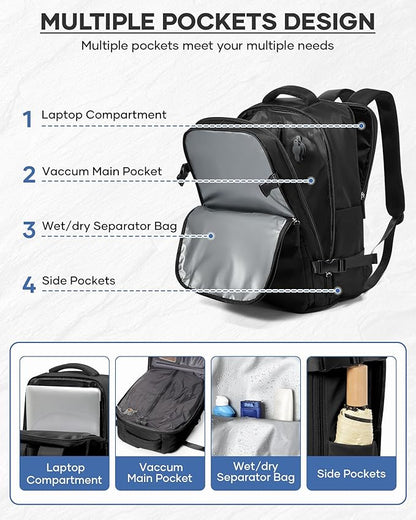 Vacuum Backpack Travel With Pump,Mochila De Viaje Compresion Al Vacio,Large Carry On Vacpack Backpacks For Women Men,Personal Item Travel Backpack With Vacuum System,Black