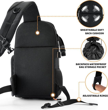 Camera Sling Bag for Photographers - Waterproof Single-Shoulder Camera Case with Adjustable Dividers, Rain Cover & Side Tripod Pocket