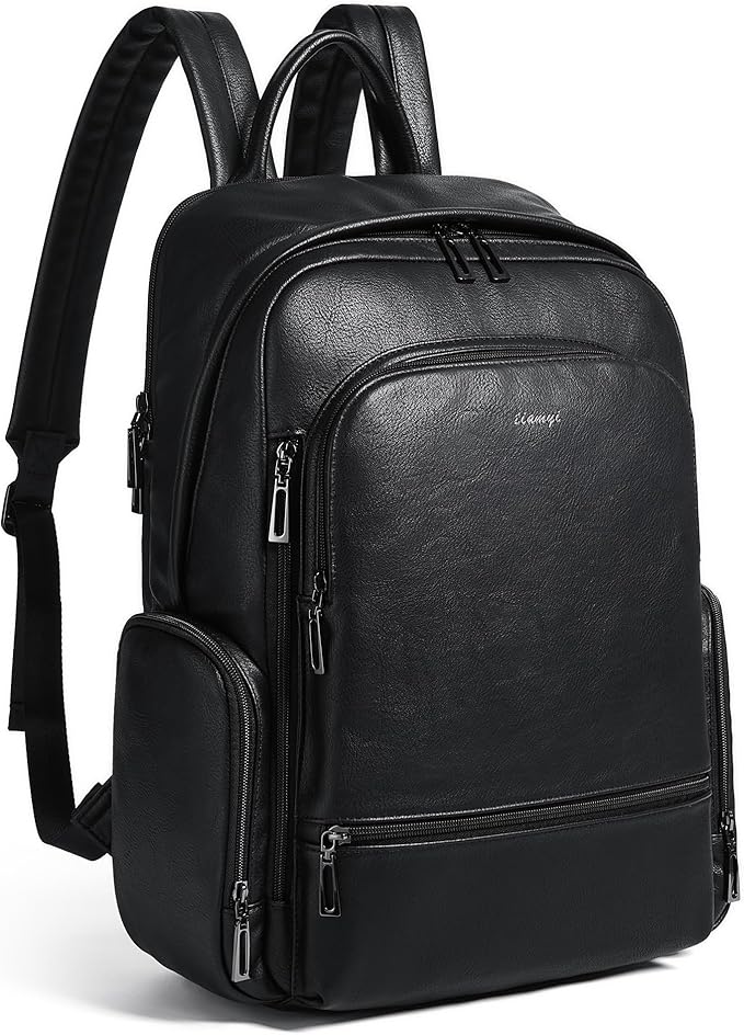 Leather Backpack for Women, Fits 15.6 Inch Laptop, Soft Vegan Leather Backpack for Travel and Daily Use, Black