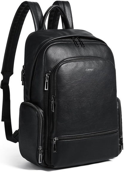 Leather Backpack for Women, Fits 15.6 Inch Laptop, Soft Vegan Leather Backpack for Travel and Daily Use, Black