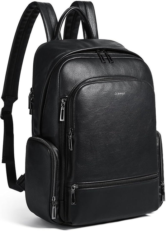 Leather Backpack for Women, Fits 15.6 Inch Laptop, Soft Vegan Leather Backpack for Travel and Daily Use, Black