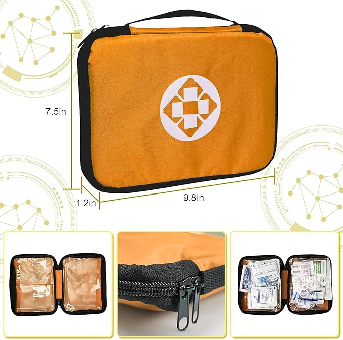 300Piece Portable First Aid Kit Refill Supplies for Car Mini Caming Emergency First Aid Kits Hiking Survival Essential for Outdoor Adventure Emergency Case, Orange 1st Aid