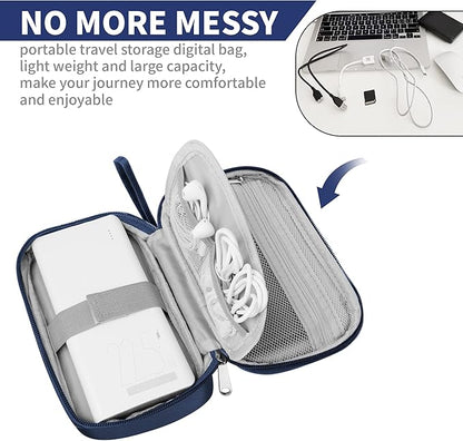 Travel Cable Organizer Bag Pouch Electronic Accessories Carry Case Portable Waterproof All-in-One Storage Bag for Cable,Charger, Phone, Hard Drive，SD Card-Navy Blue