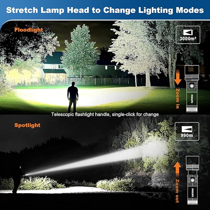 Philips Flashlights High Lumens Rechargeable with Ignition Lens,2500lm Tactical Flashlights with Camping Lamp,2 Colors Zoomable 5Modes Reverse Charging LED Bright Flashlight for Home Outdoor Gift