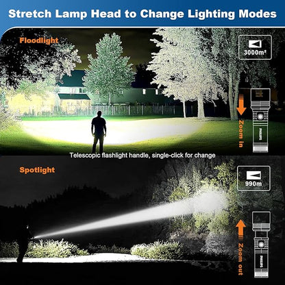 Philips Flashlights High Lumens Rechargeable with Ignition Lens,2500lm Tactical Flashlights with Camping Lamp,2 Colors Zoomable 5Modes Reverse Charging LED Bright Flashlight for Home Outdoor Gift