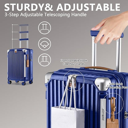 Joyway Carry On Luggage, Expandable Suitcase with Smart Cup Holder and USB Port, 20 IN Hardside Checked with TSA Lock Spinner Double Wheels, Blue