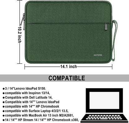 Laptop Case Bag 14 Inch, Water Resistant Traveling Computer Cover with Handle, Shockproof Protective Carrying Laptop Sleeve Compatible for 14 Inch MacBook Air/Pro, HP, Dell, Lenovo, Green