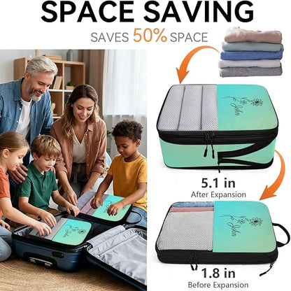 Custom 6 Set Compression Packing Cubes with Name Personalized Compressible Expandable Packing Organizers Luggage Carry On Suitcase Bags Travel Accessories Gifts, December Flower