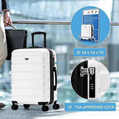 Flight Knight 24x16x10 Expandable Carry On Suitcase Hardside TSA Lock USB C Lightweight Luggage Silent Double Spinner Wheels Maximum Overhead Carry-On Bag For Virgin & South West Approved Airlines