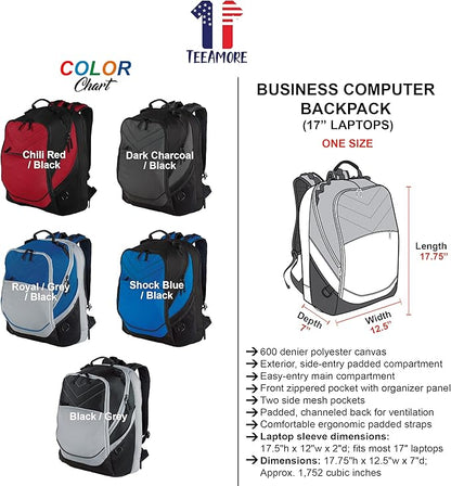 TEEAMORE Custom Travel Laptop Backpack Add Your Embroidered Text Computer Water Resistant Bag Shock Blue Black