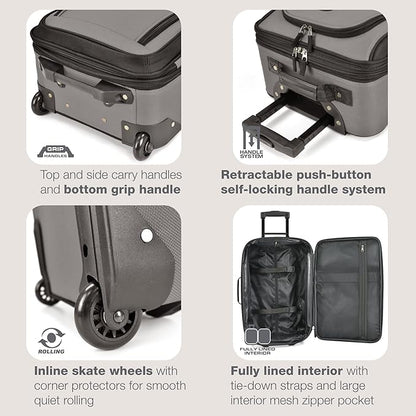 U.S. Traveler Rio Lightweight Softside Rolling Carry-on Suitcase, 2-Wheel Single, Grey