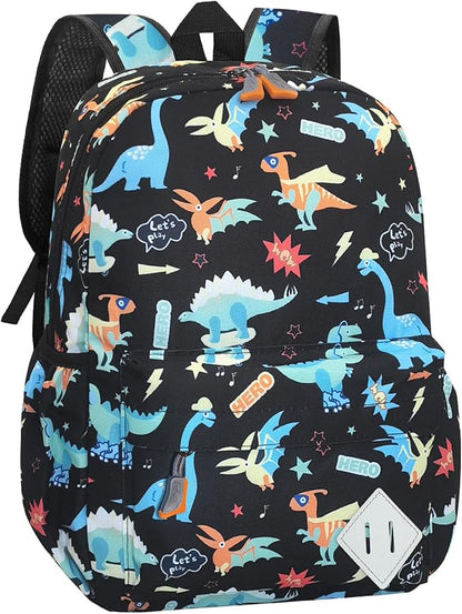 Kids Backpack for Girls Boys - 15 Inch Dinosaur Childrens Backpack Cute School Bag Kindergarten Backpack for Ages 3-8, Black