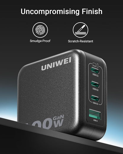 100W USB C Charger Block, 4-Port GaN and Ultra-Compact Wall Adapter, for MacBook, iPhone 17/16 Series, Samsung Galaxy, Pixel, and More