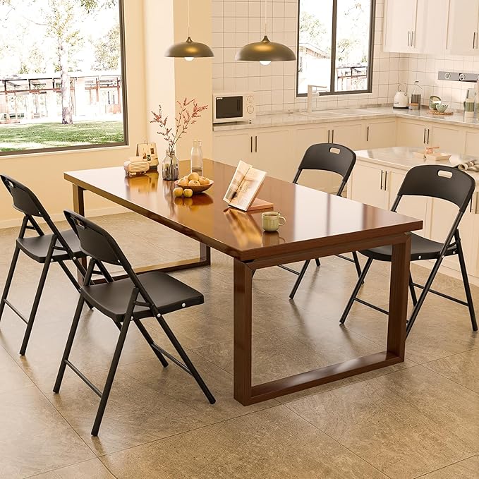 Bonnlo 2-Pack Black Plastic Folding Chairs, Portable Seat with Sturdy Steel Frame for Indoor & Outdoor Use, Perfect for Banquet, Party, Wedding, Office, and Camping