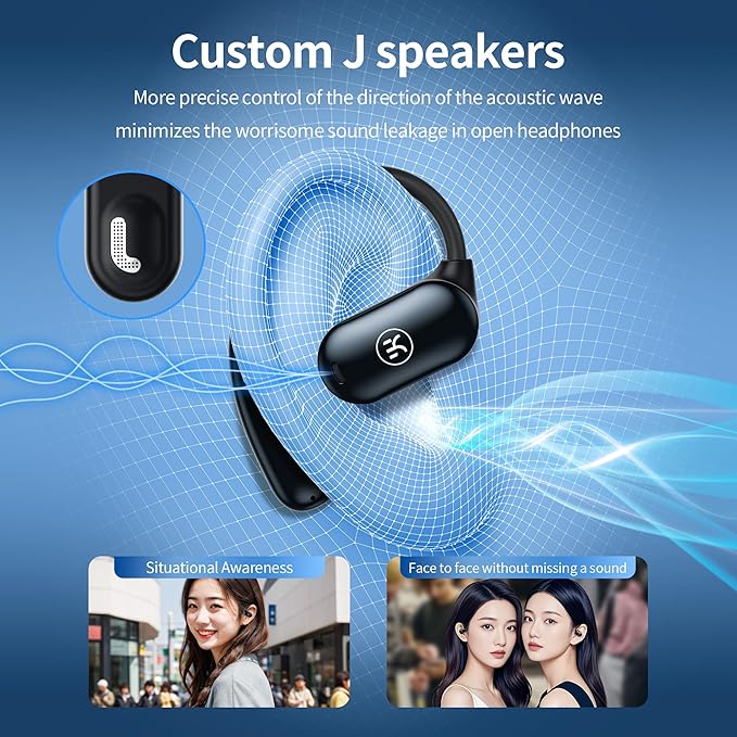 Kinglucky Open-Ear Headphones Bluetooth Earbuds with Ear Hooks Over Ear Buds with Microphone, Clear Calls,Ergonomic Earhook, Enc Noise Cancelling, IPX6 Waterproof for Sports/Running/Cycling