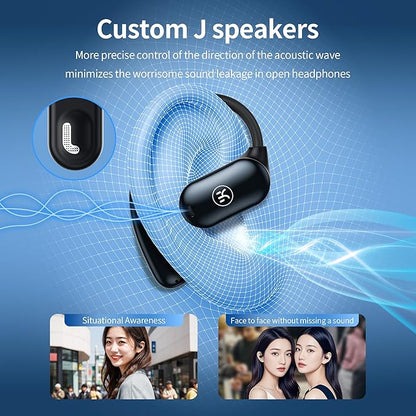 Kinglucky Open-Ear Headphones Bluetooth Earbuds with Ear Hooks Over Ear Buds with Microphone, Clear Calls,Ergonomic Earhook, Enc Noise Cancelling, IPX6 Waterproof for Sports/Running/Cycling
