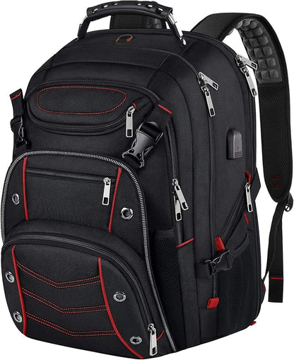 VECKUSON Large 18.4 Inch Laptop Backpack with USB Charger Port, TSA Friendly Flight Approved and RFID Anti-Theft Pocket, Red