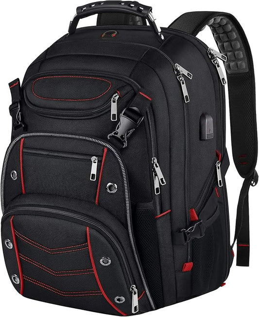 VECKUSON Large 18.4 Inch Laptop Backpack with USB Charger Port, TSA Friendly Flight Approved and RFID Anti-Theft Pocket, Red
