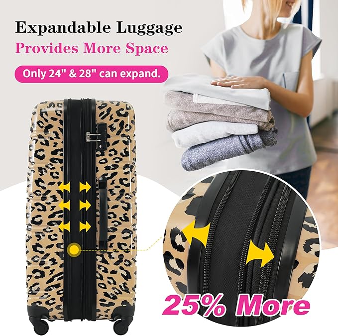 Luggage Sets 3 Piece Durable Suitcase Set with Spinner Wheels, 3 Pcs Hardside Lightweight luggage with TSA Lock, Large Checked Travel Suitcases