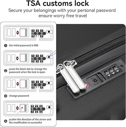 Travel Suitcase Sets 3 Piece, Expandable Hardshell Luggage Sets 3pcs with TSA Lock Spinner Wheels, Black (20''/24''/28")