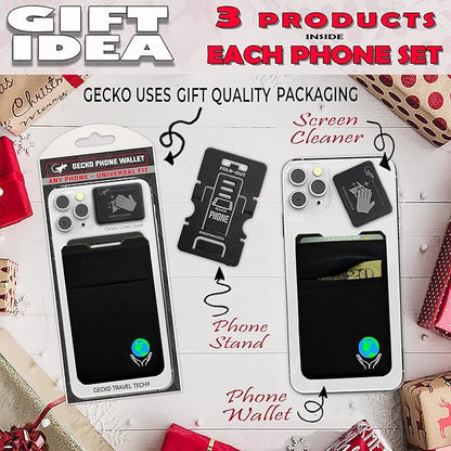 Gecko Travel Tech Double Pocket - Adhesive Card Holder - Cell Phone Pouch - Stick on Spandex Pocket - Carry Credit Cards and Cash (Earth Black)