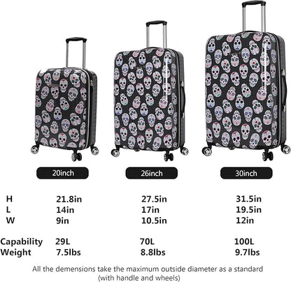 Betsey Johnson Designer Luggage Collection - Expandable 3 Piece Hardside Lightweight Spinner Suitcase Set - Travel Set includes 20-Inch Carry On, 26 inch and 30-Inch Checked Suitcase (Skull Party)