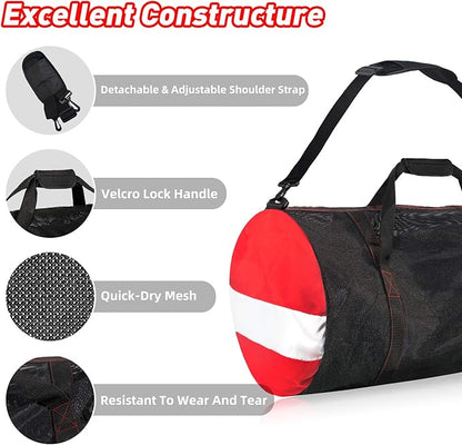 30” Mesh Dive Gear Bag – Durable Scuba Diving & Snorkeling Equipment Duffel for Fins, Mask, Wetsuit – Quick-Dry Large Dive Bag with Shoulder Strap