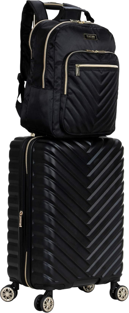 Kenneth Cole REACTION Madison Square Lightweight Hardside Chevron Expandable Spinner Luggage, Black, 2-Piece (20" Carry On + Backpack)