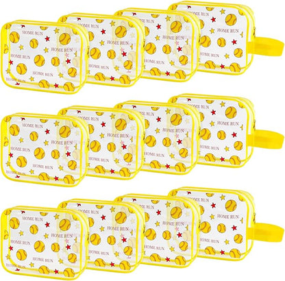 12 PCS Softball Gift Accessories Bags Softball Cosmetic Bags Goodie Snack Makeup Pouch Bag Waterproof Clear PVC Travel Bag with Zipper for Girls Team Gifts Valentine Player Sport Party Favors