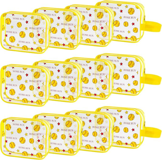 12 PCS Softball Gift Accessories Bags Softball Cosmetic Bags Goodie Snack Makeup Pouch Bag Waterproof Clear PVC Travel Bag with Zipper for Girls Team Gifts Valentine Player Sport Party Favors