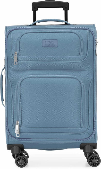 U.S. Traveler Rio Lightweight Softside Rolling Carry-on Suitcase, 4-Wheel Set, Light Blue