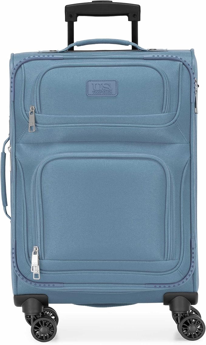 U.S. Traveler Rio Lightweight Softside Rolling Carry-on Suitcase, 4-Wheel Single, Light Blue