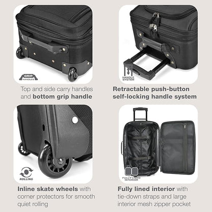 U.S. Traveler Rio Lightweight Softside Rolling Carry-on Suitcase, 2-Wheel Set, Black