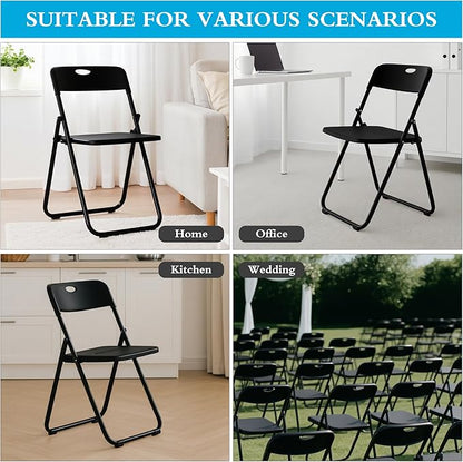 20 Pack Black Plastic Folding Chairs, Indoor Outdoor Portable Stackable Commercial Seats with Steel Frame for Home Office Wedding Party Events Kitchen Dining, 350lb Capacity
