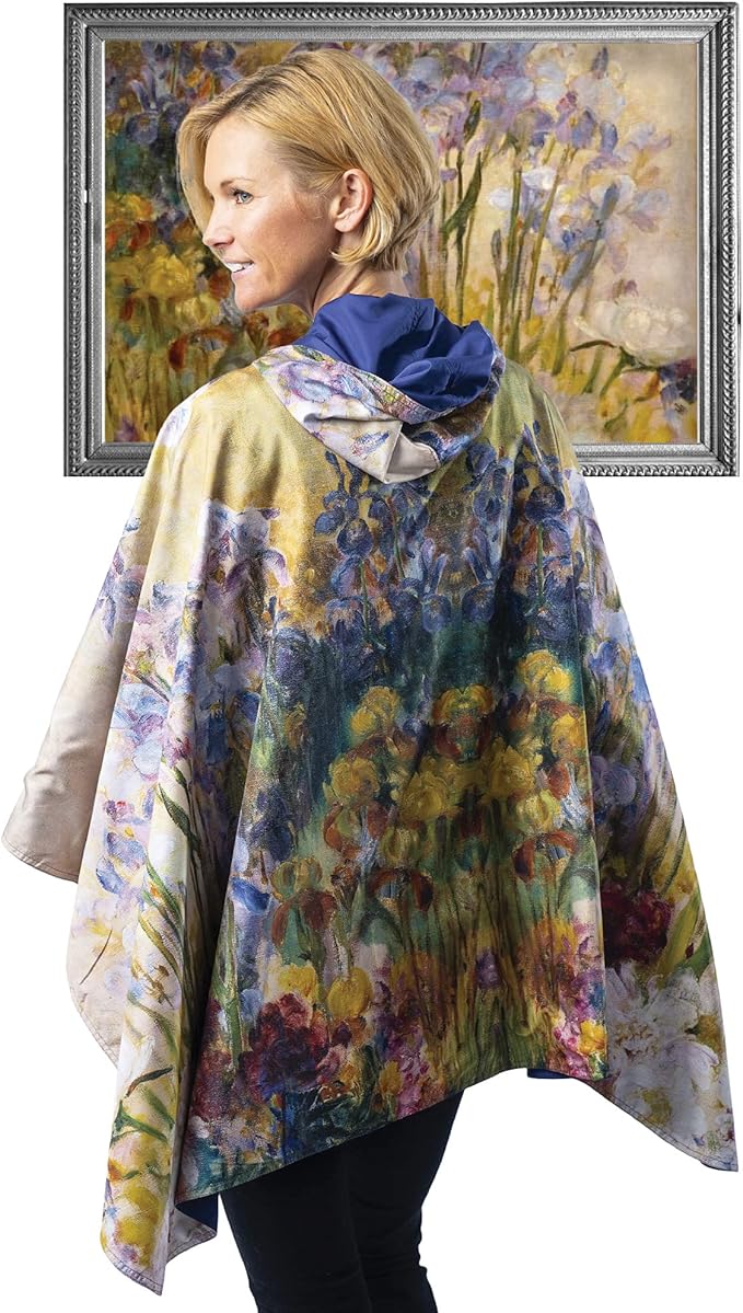 RainCaper Tiffany Peonies and Iris Womens Rain Cape Poncho with Hood Reversible