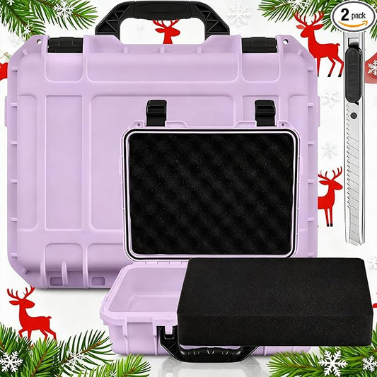 1 Pcs 16.3 x 12.4 x 6.5 Inch Waterproof Hard Case with DIY Customizable Foam Insert Portable Protective Case with Knife for Camera Drones Equipments Tools Test Instruments (Purple)