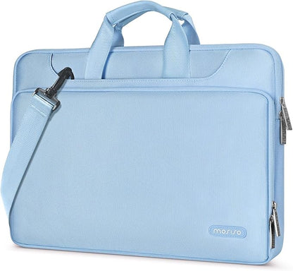 MOSISO 360 Protective Laptop Shoulder Bag Compatible with MacBook Air/Pro, 13-13.3 inch Notebook, Compatible with MacBook Pro 14 inch M5 M4 M3 M2 M1,Matching Color Sleeve with Belt, Airy Blue
