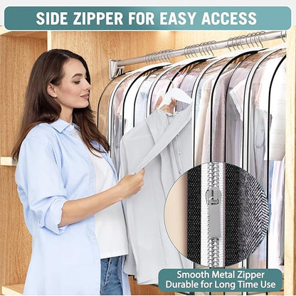 Clear Garment Bags for Hanging Clothes 10” Gusseted, Suit Bags for Closet Storage, Hanging Plastic Clothes Cover for Coat, Dress, Fur, Shirt, 4 Pack, 40” Long
