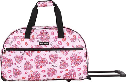 Betsey Johnson Designer Carry On Luggage Collection - Lightweight Pattern 22 Inch Duffel Bag- Weekender Overnight Business Travel Suitcase with 2- Rolling Spinner Wheels (Lips XOX)