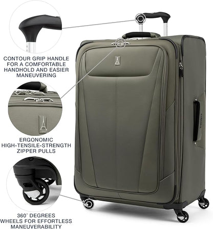 Travelpro Maxlite 5 Softside Expandable Luggage with 4 Spinner Wheels, Lightweight Suitcase, Men and Women, Slate Green, Checked-Large 29-Inch