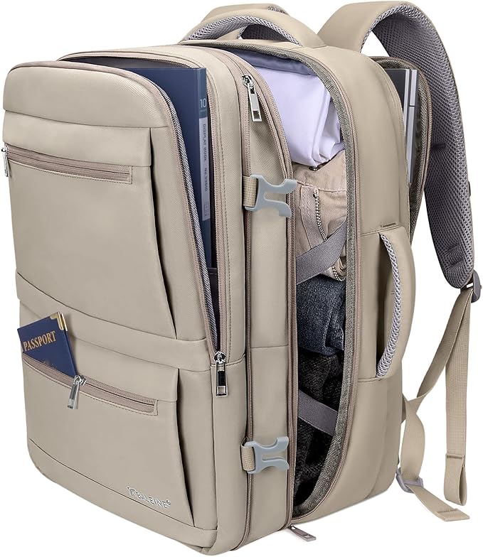 BALEINE Travel Backpack for Women Men, Large Sturdy Carry On Laptop Backpack Gifts for Business, Casual, Weekender, Hiking (XL, Khaki)