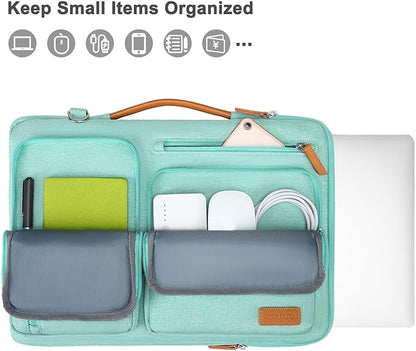 MOSISO 360 Protective Laptop Shoulder Bag,14 inch Computer Bag Compatible with HP Lenovo Dell ASUS Acer, HP, Dell Latitude, Lenovo,Side Open Messenger Bag with 4 Zipper Pockets&Handle, Aqua Green