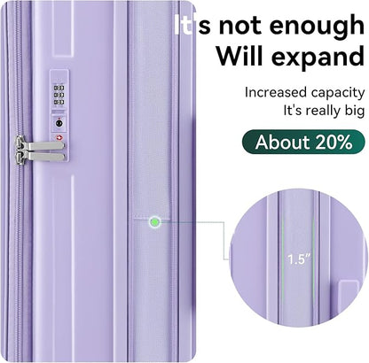 ROAMING Luggage Sets Hard shell Suitcase Top Opening Expandable with Spinner Wheels, Sturdy Large Suitcase Tsa Lock 20 Inch Carry on 28 Inch Checked Luggage, 2-Piece Set (20/28) for Woman Men. Purple