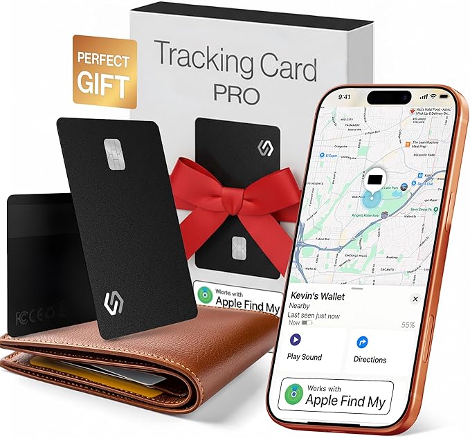 SPOTMINDERS Christmas Stocking Stuffers for Men Apple MFi Certified Credit Card Wallet Tracker PRO (iOS Only) 0.07in Works with Apple Find My White Elephant Gifts for Women Rechargeable Tracking Card
