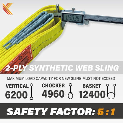 2-Ply Webbing Sling 2”x 8ft Lifting Straps 2Pack Heavy Duty Web Strap Rigging Moving Towing Hoisting Gear KODIAK STRAPS