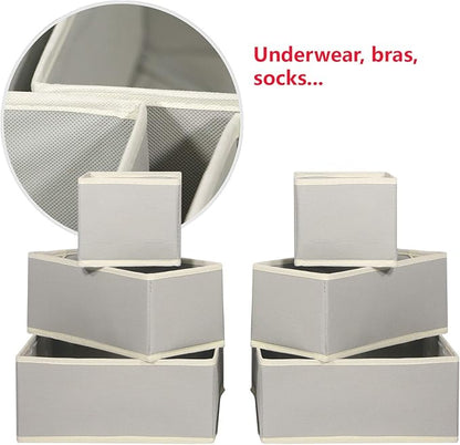 DIOMMELL Set of 18 Foldable Cloth Storage Box Closet Dresser Drawer Organizer Fabric Baskets Bins Containers Divider for Baby Clothes Underwear Bras Socks Lingerie Clothing,Grey 666