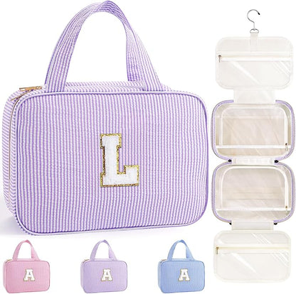 TOPEAST Christmas Gifts for Women Teen Girls Kids - Travel Hanging Toiletry Bag, Personalized Initial Toiletry Pouch, Birthday Gifts for Women Mom Daughter Sister Friends, Cruise Essentials, Purple L
