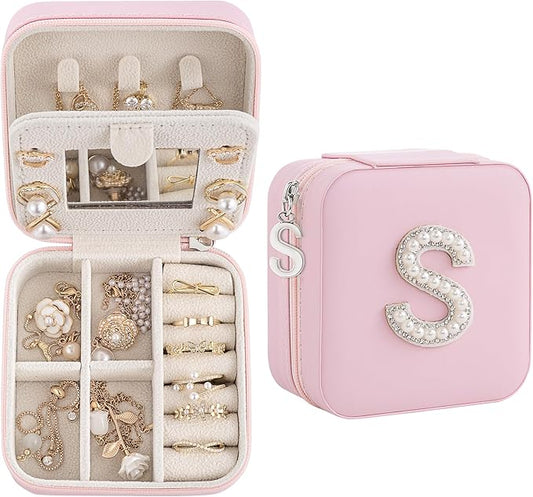 Birthday Gifts For Women - Initial Jewelry Box, Travel Jewelry Case, Small Travel Organizer, Bridesmaid Gifts